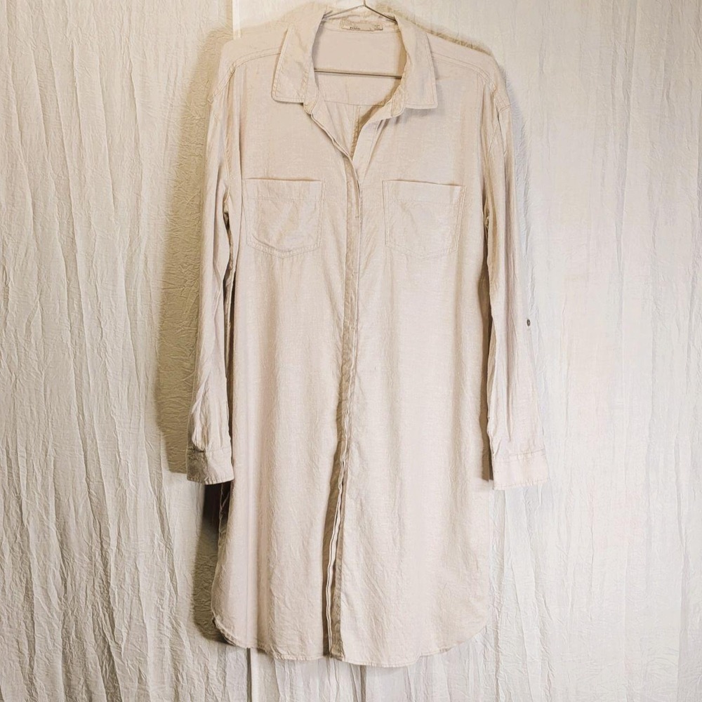prAna La Noa Shirt Dress Beige Large Hemp Blend